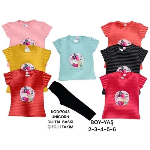 Özmiraç 7043 Kız Çocuk Unicorn Dijital Bas Çizgili Taytlı Takım 2-6 Yaş