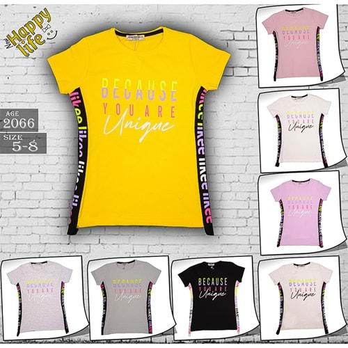 Happy Life 2066 Kız Çocuk Because Baskılı Tişört 5-8 Yaş
