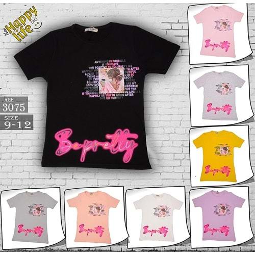 Happy Life 3075 Kız Çocuk Bepretiy Transfer Baskılı Tişört 9-12 Yaş