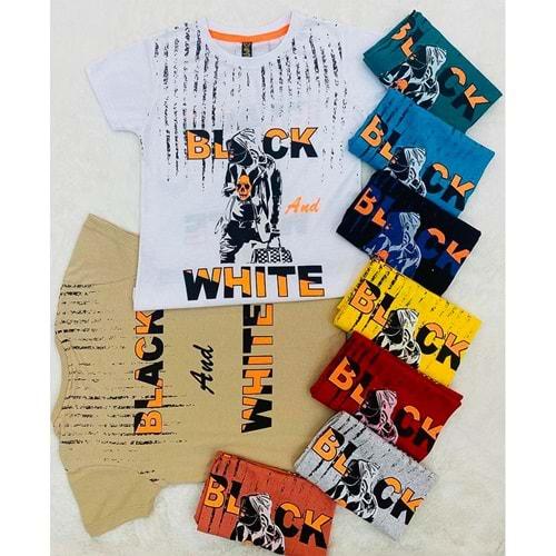 SRC 0855 Erkek Çocuk Black And White Baskılı Tişört 3-7 Yaş