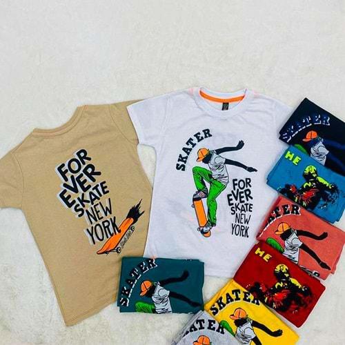 SRC 0845 Erkek Çocuk For Ever Skate Baskılı Tişört 3-7 Yaş