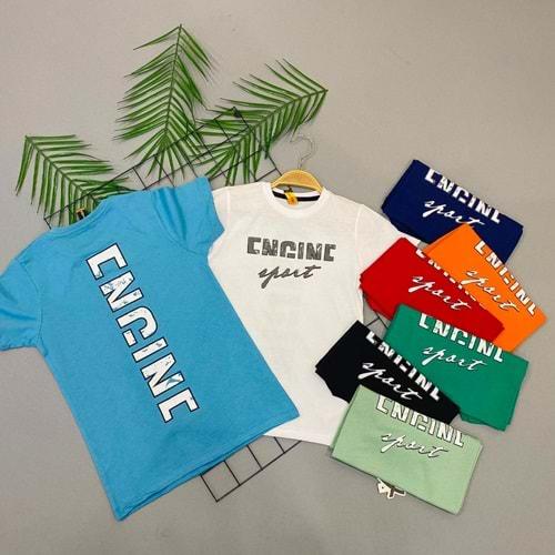 SRC 0525 Erkek Çocuk Engıne Baskılı Tişört 3-7 Yaş
