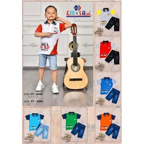 Em&sa YT-2055 Erkek Çocuk Lacos Kot Kaprili Surf Bas 2 Li Takım 3-7 Yaş