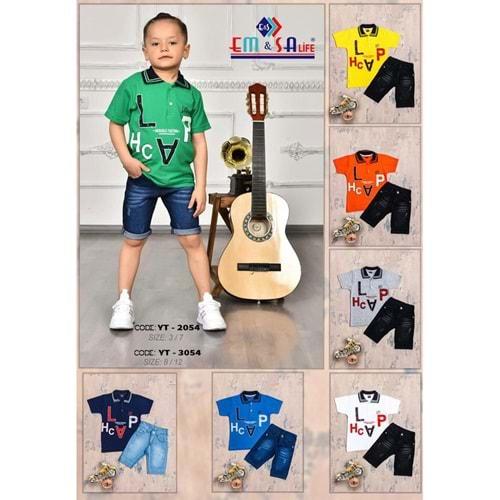 Em&sa YT-2054 Erkek Çocuk Lacos Kot Kaprili Harf Bas 2 Li Takım 3-7 Yaş
