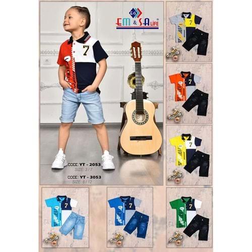 Em&sa YT-3053 Erkek Çocuk Lacos Kot Kaprili 7 Nak 2 Li Takım 8-12 Yaş