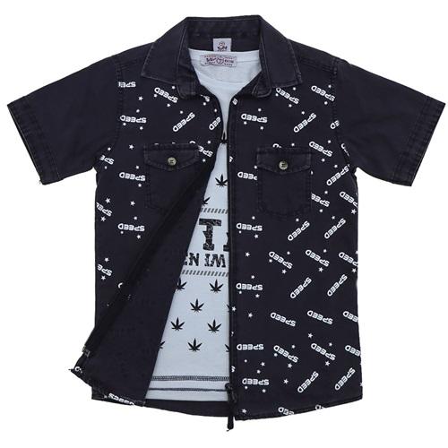 Tofil 2002 Erkek Çocuk Speed Baskılı İkili Kot Gömlek 5-8 Yaş