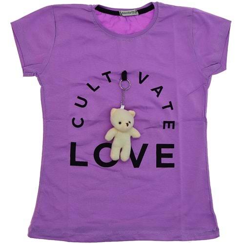 Almila 0006 Kız Çocuk Penye Ayıcıklı Tişört 9-12 Yaş