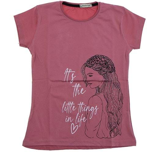 Almila 0105 Kız Çocuk Penye Kız Taşlı Tişört 9-12 Yaş