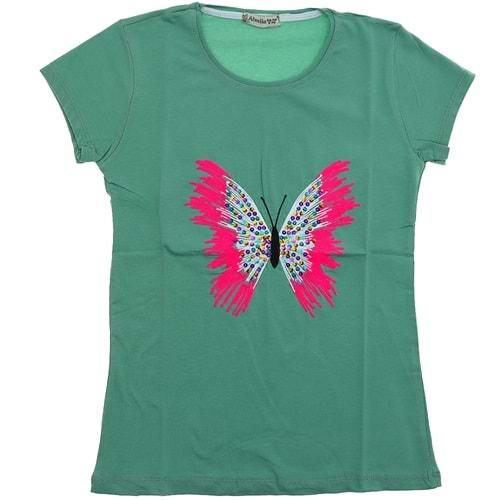 Almila 1232 Kız Çocuk Penye Kelebek Nakışlı Tişört 5-8 Yaş