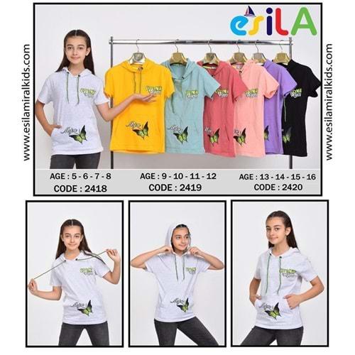 Esila 2419 Kız Çocuk Penye Coocınewe Fashıon Baskılı Kapşonlu Tişört 9-12 Yaş