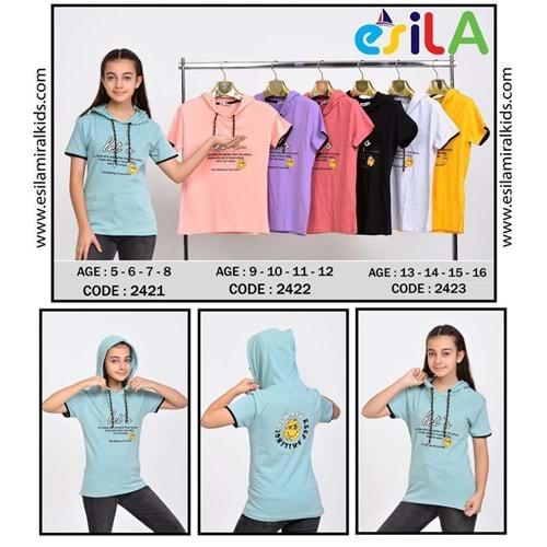 Esila 2421 Kız Çocuk Penye Always Baskılı Kapşonlu Tişört 5-8 Yaş