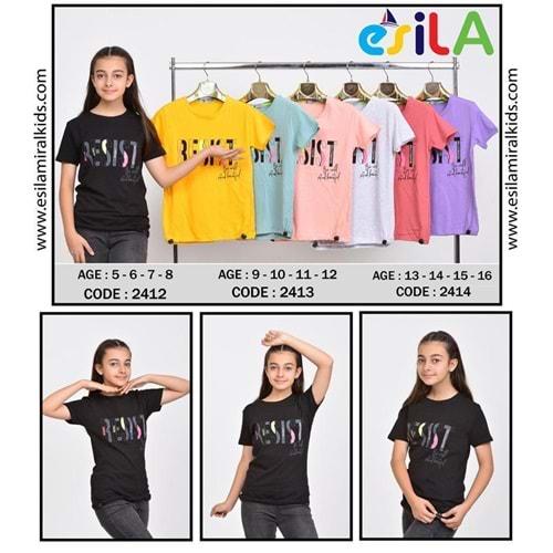 Esila 2412 Kız Çocuk Penye Resıst Baskılı Tişört 5-8 Yaş