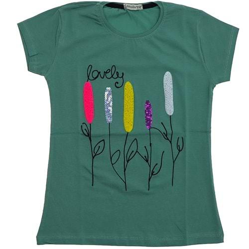 Almila 0105 Kız Çocuk Penye Lovely Süzine Nakışlı Tişört 5-8 Yaş