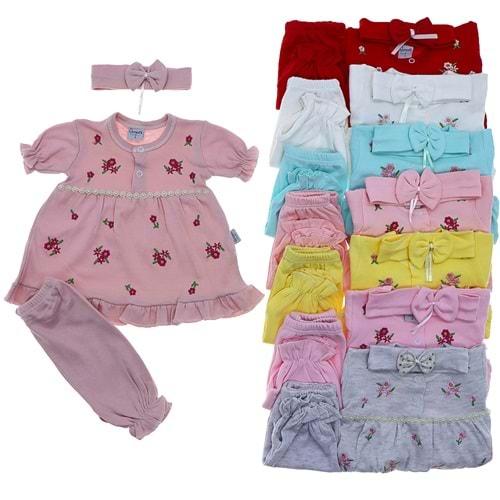 Tomofil 917 Kız Çocuk Serpme Çiçek Nakışlı Askılı Takım 1-2 Yaş