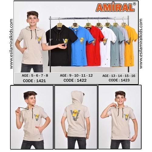 Amiral 1423 Erkek Çocuk Penye Play Baskılı Kapşonlu Tişört 13-16 Yaş