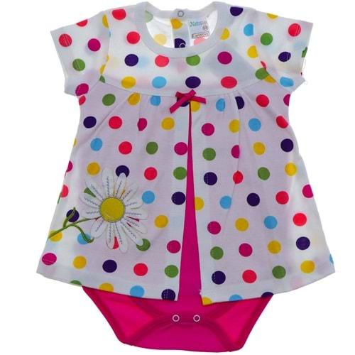 Nafitto 1227 Kız Bebe Puanlı Papatyalı Penye Çıtçıtlı Takım 3-6 Ay