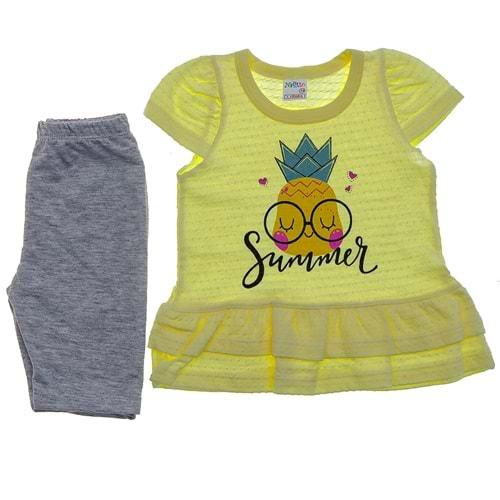 Nafitto 1389 Kız Bebe Ananas Baskılı Kısa 2 Li Takım 1 Yaş