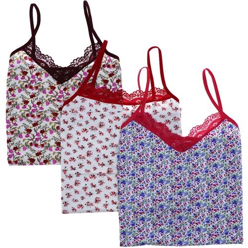 Berat Ayaz Penye Empirme Desenli Dantelli İp Askılı Atlet XL-2-XL