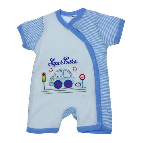 Dodo Baby 493 Bebe Çizgili Araba Nakışlı Kısa Kol Tulum 0-3 Ay