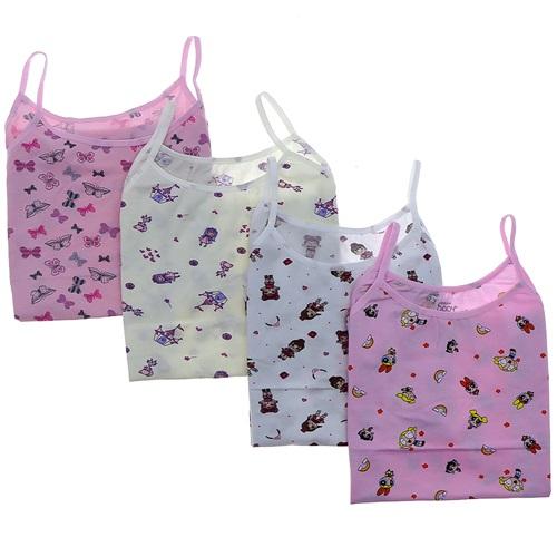 Body Way 0504-0512 Kız Çocuk Penye Empirme Desen İp Askılı Atlet 12 Li - Karışık Renk