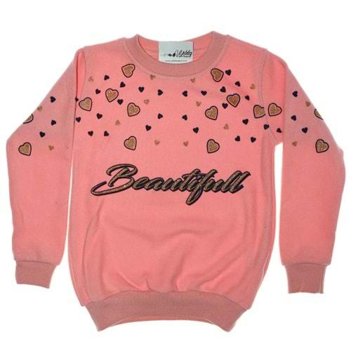 2008 Beautiful Kalp Baskılı Kız Selanik Sweatshirt 5-8 Yaş