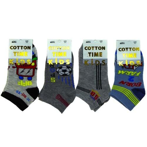 Cotton Tıme Erkek Çocuk Etiketli Likralı Desenli Patik Çorap