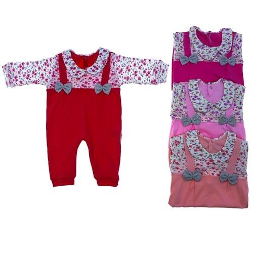 Million 3013 Bebe Sahte Askılı Çiçek Desenli Tulum 3-6-9 Ay