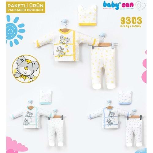 Babycan 9303 Bebe Star Hayvanlar Baskılı Kendinden Eldivenli Şapkalı 3 Lü Zıbın Takımı 0-3 Ay