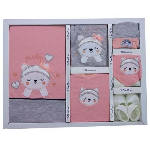 CC-700 Bebe Bandanalı Tavşan Nakışlı 10 Parça Zıbın Set 0-3 Ay