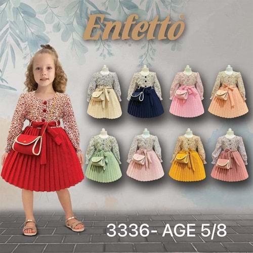 Enfetto 3336 Kız Çocuk Pliseli Çanta Aks Kemerli Elbise 5-8 Yaş