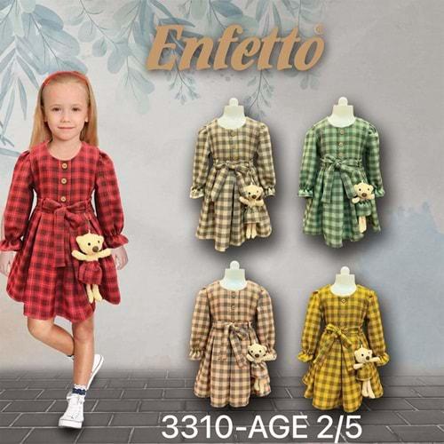 Neo Style 3310 Kız Çocuk Ekose Oyuncak Aks Düğmeli Elbise 2-5 Yaş