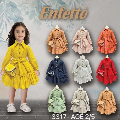 Neo Style 3317 Kız Çocuk Pliseli Çanta Aks Düğmeli Elbise 2-5 Yaş