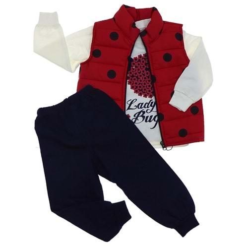 Naz Mix 798 Kız Çocuk Şişme Yelekli 2 İp Uğur Böcekli Baskılı 3lü Takım 2-3-4 Yaş