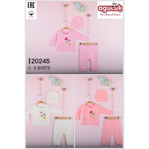 Agucuk Baby 20245 Kız Bebe Patiksiz Şapkalı Baskılı Takım 0-3 Ay