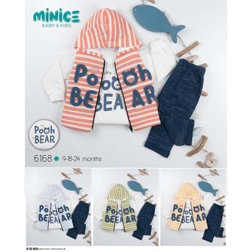 Minice 6168 Erkek Bebe Pooh Süzine Nakışlı 3 lü Takım 9-18-24 Ay