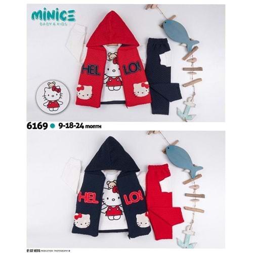 Minice 6169 Kız Bebe Hello Nakışlı 3 lü Penye Takım 9-18-24 Ay