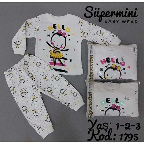 Süpermini 1795 Kız Çocuk Hello Arı Baskılı Penye 2li Takım 1-3 Yaş