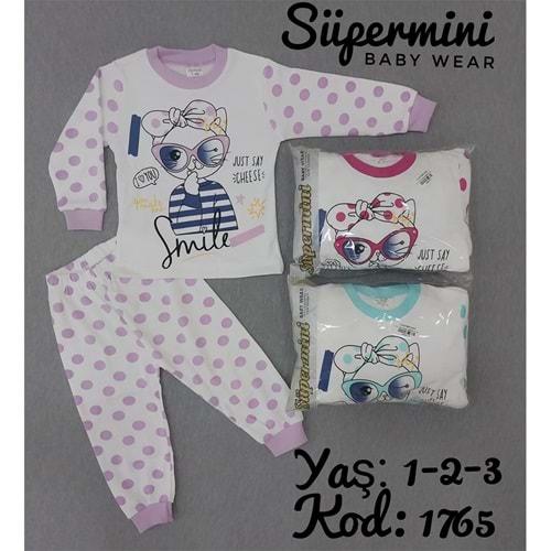 Süpermini 1765 Kız Çocuk Kedi Smile Baskılı Penye 2li Takım 1-3 Yaş