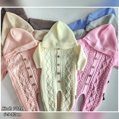 Becol 7014 Kız Çocuk Baklava Nak Triko Şapkalı Tulum 6-9-12 Ay