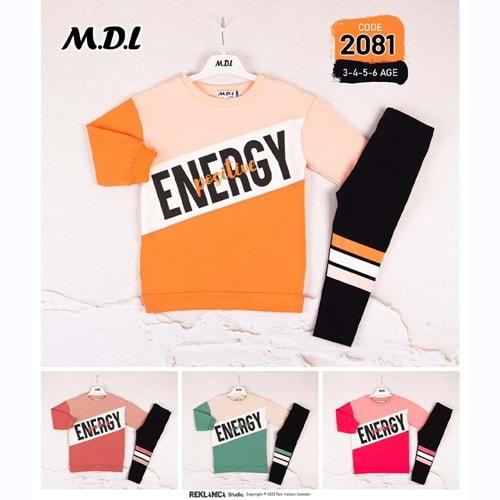 MDL 2081 Kız Çocuk Enercy Baskılı Sıfır Yaka Takım 3-6 Yaş