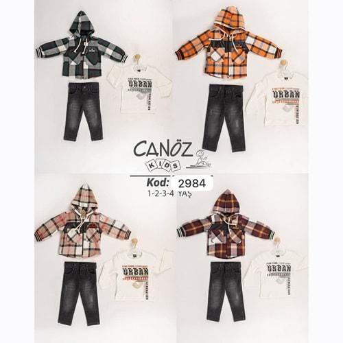 Canöz 2984 Erkek Çocuk Kapşonlu Gömlek 3 Lü Takım 1-4 Yaş