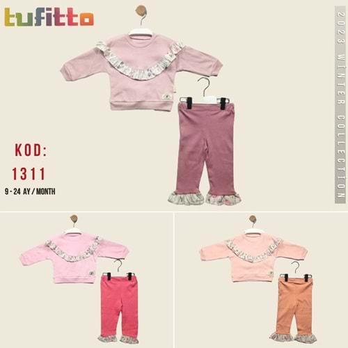 Tufitto 1311 Kız Bebe Çiçekli Fırfırlı Takım 9-24 Ay