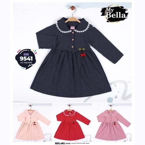 My Bella 9541 Kız Çocuk Kirazlı Puanlı Penye Elbise 2-5 Yaş