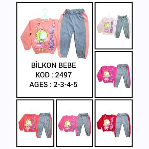 Bilcon 2497 Kız Çocuk Raw Dino Baskılı 2 İp Takım 2-5 Yaş
