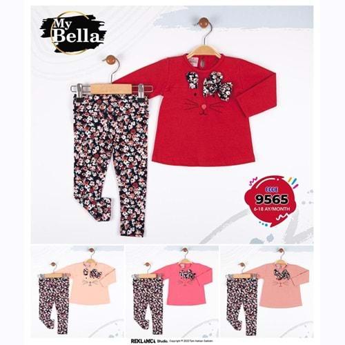 My Bella 9565 Kız Bebe Penye Kedi Nak Çiçekli Takım 6-18 Ay