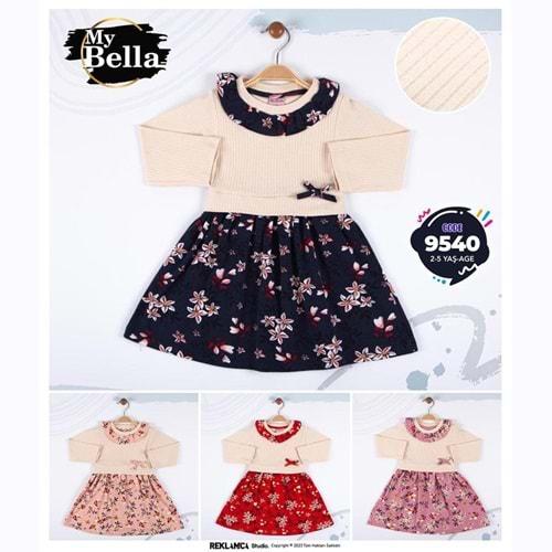 My Bella 9540 Kız Çocuk Raporlu Çiçekli Fiyonklu Elbise 2-5 Yaş