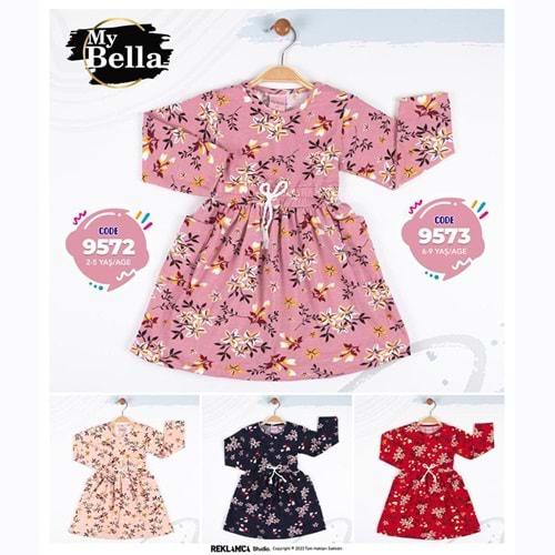 My Bella 9572 Kız Çocuk Penye Cebli Fiyonklu Elbise 2-5 Yaş
