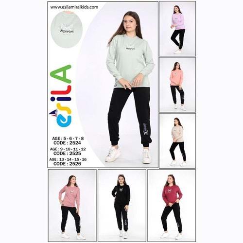 Esila 2525 Kız Penye Sıfır Yaka Kelebek Baskılı Sweat Takım 9-12 Yaş