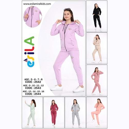 Esila2544 Kız Penye Kapşonlu Fermuarlı İtsa Good Life baskılı Takım 13-16 Yaş