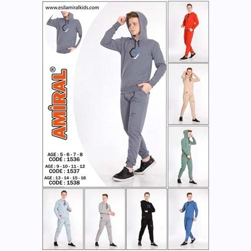 Amiral 1537 Erkek Çocuk Penye Alpha&Omega Baskılı Kapşonlu Takım 9-12 Yaş